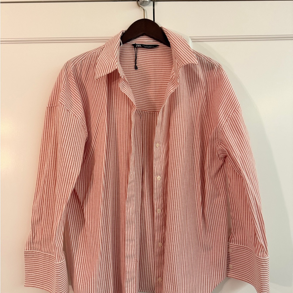 Zara Red and White Striped Women’s Shirt